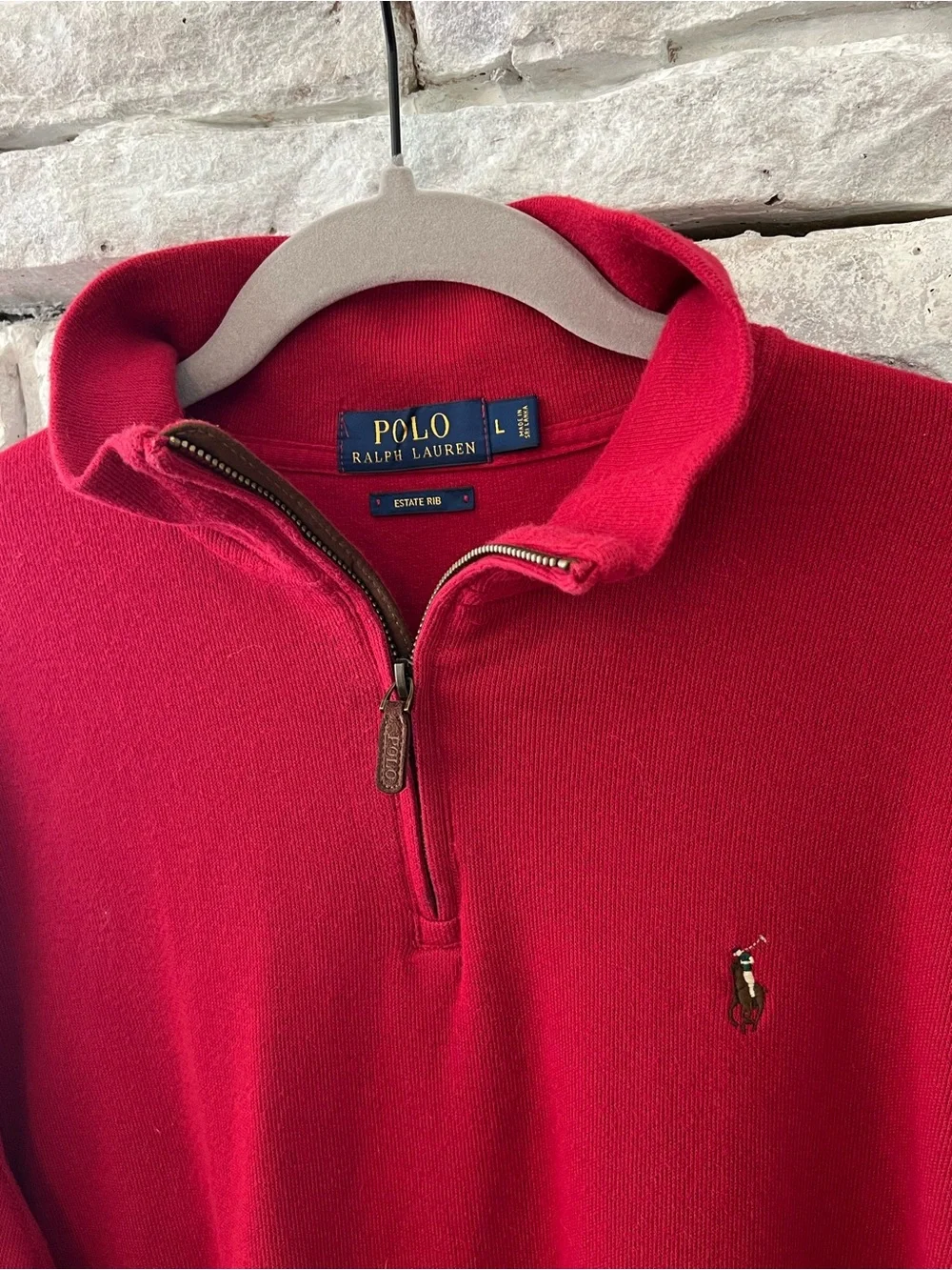 Polo by Ralph Lauren Men’s Red Quarter Zip Pullover Sweater Size Large